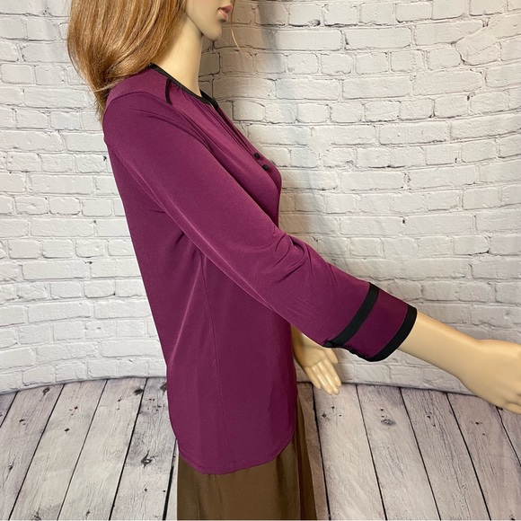 NWT New KARL LAGERFELD Splitneck Long Sleeve Button Purple Top Size XXS - Picture 7 of 16
